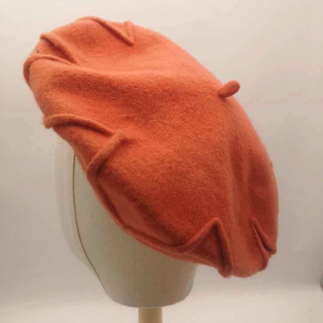 Women′s Orange Wool All-Match Fashion Berets