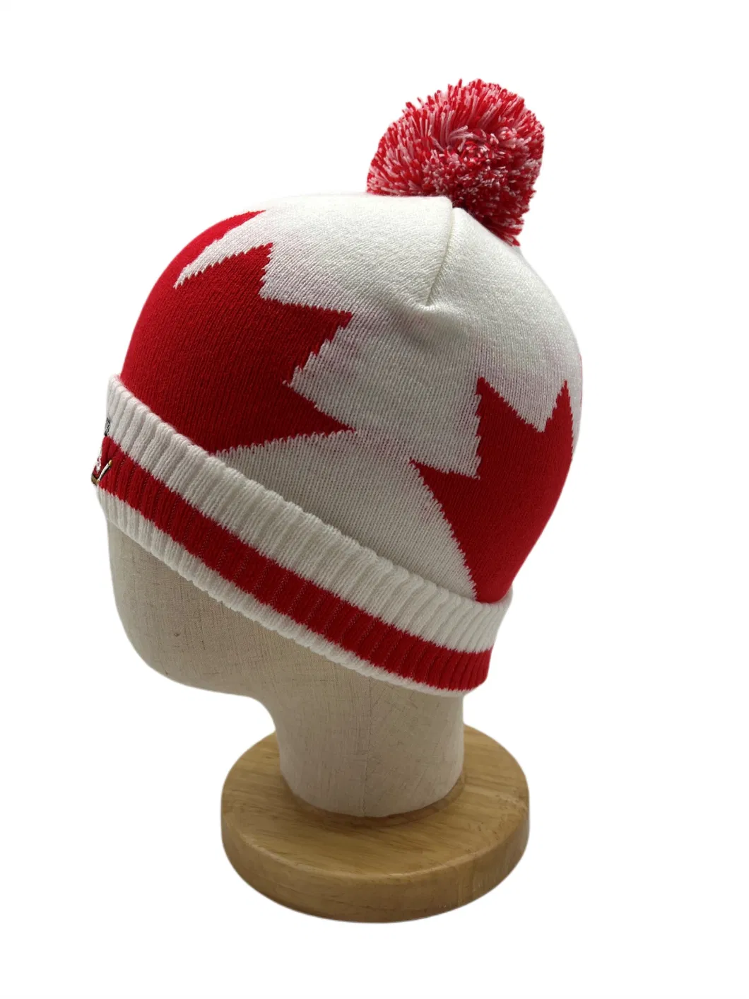 Wholesale 100% Acrylic High Quality Winter Jacquard Knitted Beanie with Embroidery and POM-POM