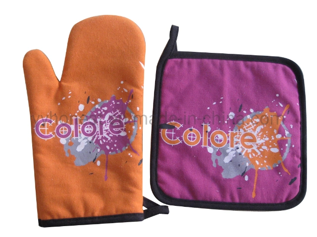 Wholesale Cheap Price Cotton Oven Mitt with Pot Holder Set