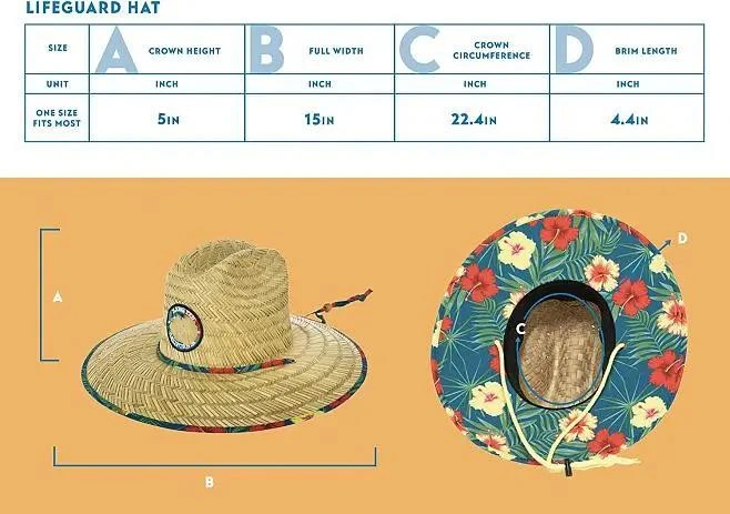 Weaved Woven Palm Hang Ten Beach Active Outdoor Straw Lifeguard Sun Hat with Adjustable Chin Cord Straw Hats