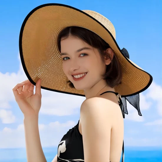 Chapeau de paille pliable de vacances à la plage à bord surdimensionné de protection solaire