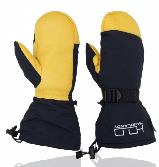 Pri Black Genis Gants de ski d'hiver isolés en cuir de vache imperméable et mitaines de ski