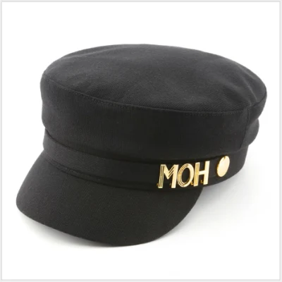 Casquette en coton solide avec lettre plate, casquette marine pour femme, béret d'étudiant