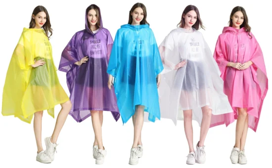 Poncho de pluie imperméable jetable Transparent extérieur bon marché vêtements de pluie EVA imperméable pour adultes