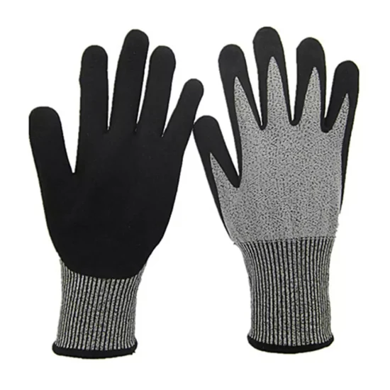 Gants de sécurité pour le travail industriel, vente en gros, revêtement PU en Nitrile, niveau 5, protection contre les coupures, résistant aux coupures